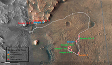 Mapping Perseverance's samples collected to date Mars Sample return mission's rock samples collected by 2020 Perseverance Rover Traverse Path.png