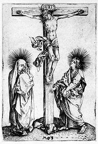 Martin Schongauer - Christus am Kreuz mit Maria und Johannes (L 11).jpg