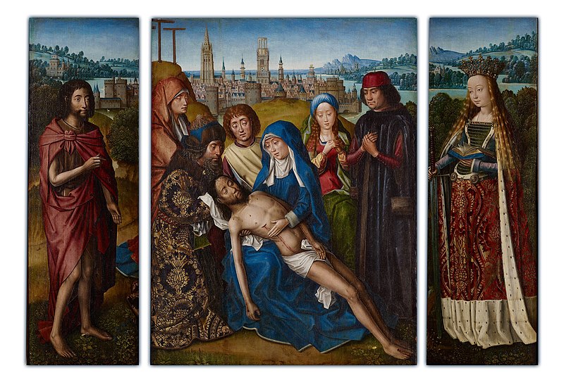 File:Master of the Legend of Saint Lucy - Lamentation with Saint John the Baptist and Saint Catherine of Alexandria - Google Art Project.jpg