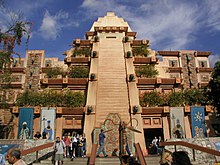 The control booth is at the top of the stairs on the facade, where the opening is. Mexico pavilion at Epcot.jpg