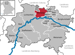 Läget för Michelau in Oberfranken i Landkreis Lichtenfels