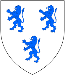 Arms of Mildmay: Argent, three lions rampant azure MildmayArms.png