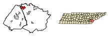 Monroe County Tennessee Obszary włączone i niezarejestrowane Sweetwater Highlighted 4772540.svg