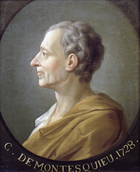 Den tredelade maktdelningspricipen behandledes av Montesquieu i De l'Esprit de loix 1748.
