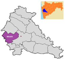 Location of Mulshi Taluka in Pune district Mulshi tehsil in Pune district.png