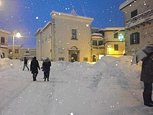 Piazza San Leonardo durante l'eccezionale nevicata del 3 febbraio 2012