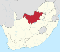 मानचित्र जिसमें पश्चिमोत्तर North West (अंग्रज़ी) Noordwes (आफ़्रीकान्स) Bokone Bophirima (त्स्वाना) हाइलाइटेड है