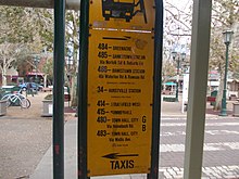 A remnant 1990s bus interchange sign outside the station in August 2014. This sign has since been removed. Old Strathfield bus interchange sign August 2014.jpg