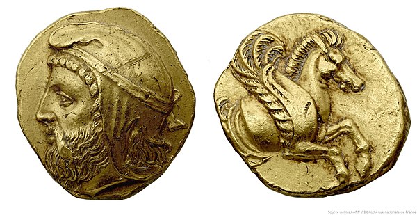 The gold coin attributed to Orontes I by some numismatists, minted at Lampsacus