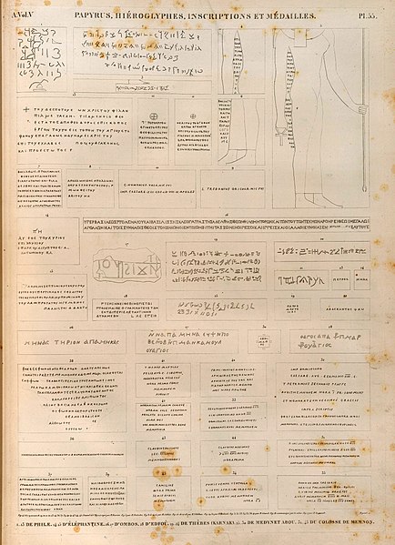 Pl.55 - 1-13. De Philae 14.15. d'Éléphantine 16.17. d'Ombos 18. d'Edfoû (Idfû) 19-24. de Thèbes (Karnak) 25-30. de Medynet Abou (Medinet Habu)