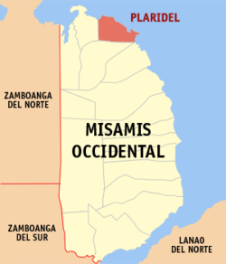 Mapa ng Misamis Occidental na nagpapakita sa lokasyon ng Plaridel.