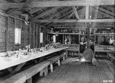 Mess hall at a logging camp