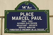 Plaque de rue de la place Marcel-Paul à Paris XIV°.