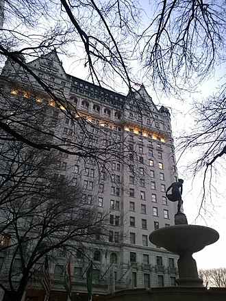 Designed in 1913 by Karl Bitter, this Pomona statue represents abundance. In the background is the Plaza Hotel. PomonaStatueFountain.jpg