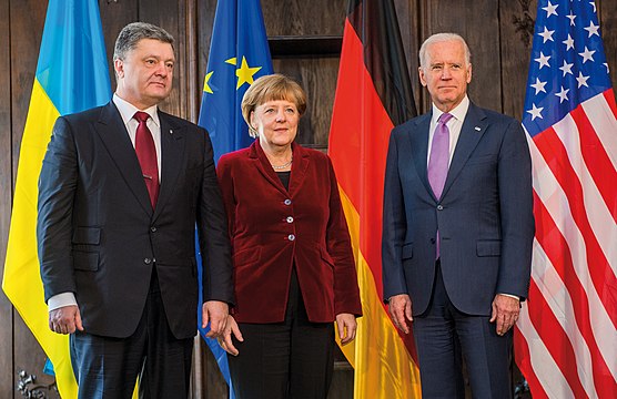 Petro Poroshenko with Angela Merkel and Joe Biden