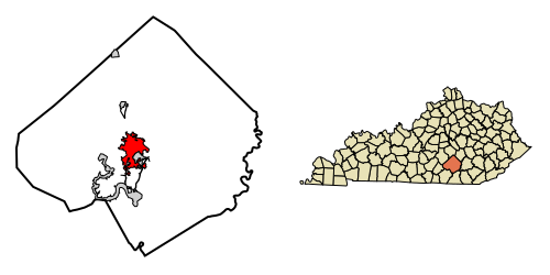 Location of Somerset in Pulaski County, Kentucky.