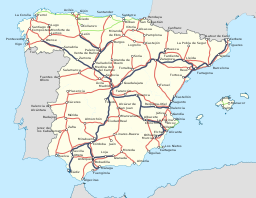 Schéma vysokorychlostních tratí ve Španělsku