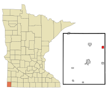Rock County Minnesota Sisällytetyt ja rekisteröimättömät alueet Kenneth Highlighted.svg