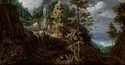 Пейзаж с молитвой Святого Антония Великого. 1617. Дерево, масло. Центр Гетти, Лос-Анджелес