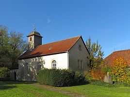 The Protestant church with a war memorial