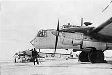 Two Armstrong Whitworth Whitley Mark Vs (Z6968, 'WL-J' furthest), of No. 612 Squadron RAF, lined up beside the runway at Reykjavik, Iceland. The Air Ministry censor has obliterated the ASV radar aerials atop the fuselage of Z6968 Royal Air Force Coastal Command, 1939-1945 CS249.jpg