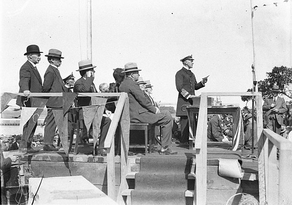 De Chair speaking at the laying of the foundation stone of the Sydney Harbour Bridge, 26 March 1925.