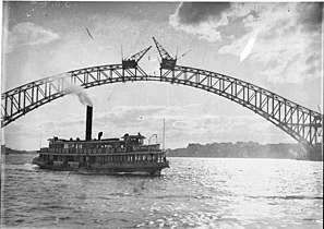 Kubu with the Sydney Harbour Bridge under constrcution