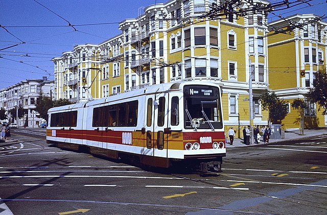 A Boeing Vertol US SLRV in service for the San Francisco Municipal Railway in 1980, on the then-newly opened Muni Metro