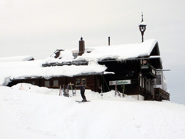 Seidlalm, a gasthaus at "Streif" (Kitzbühel) where World Cup was founded by Lang, Bonnet, and Beattie.
