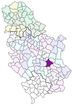 Locatie van de gemeente Aleksinac in Servië