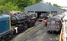 The Shed from the outside in August 2023. Severn Valley Railway Bridgnorth Engine Shed.jpg