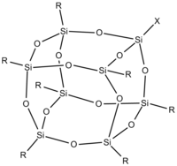 Hydrogen silsesquioxane (R = H). Silsesquioxane T8 Cube.png