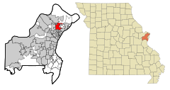 Condado de St. Louis Missouri Áreas incorporadas y no incorporadas Ferguson Highlights.svg