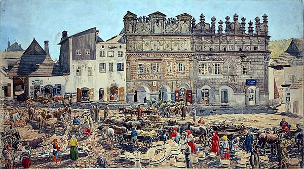 Market Square in Kazimierz Dolny in 1899, watercolor by Stanisław Masłowski