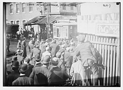 Strikers clamoring for motorman of trolley car who is attempting to break the strike Strikers clamoring for motorman of car, Philadelphia LCCN2014684534.jpg