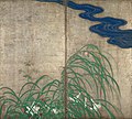 Hōitsu, Fleurs d'automne, paire de droite d'un paravent à deux paires / (fleurs d'été), début XIXe siècle, couleurs sur argent, hauteur : 164,5 cm (musée national de Tokyo).