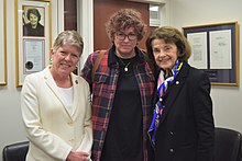 Susan Orfanos, whose son was killed in the shooting, meets with Julia Brownley and Dianne Feinstein about gun violence in 2020. Susan Orfanos attends 2020 State of the Union, Washington, D.C. 05.jpg