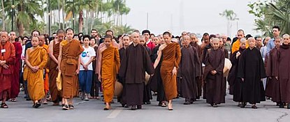 Nhat Hanh with monks and nuns at the Plum Village in Thailand, 2015 Thai plum village 01.jpg