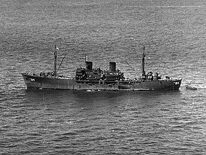 USS Garrard (APA-84) at anchor, circa in 1945 (NH 98900).jpeg