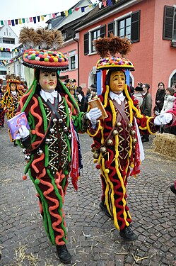 Two „Fransenkleidle“, carnival figures from Schömberg, Germany