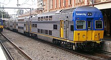 DJM cars at Newcastle railway station, July 2013 V Set train Newcastle Station.jpg