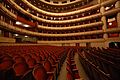 Seats in opera houses and theaters are traditionally red. This is the Opera House in Vienna.