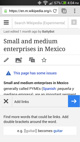 File:WP Mobile screen capture showing add links beta feature.png