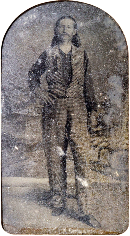 Tintype of Hickok c. 1870. It was found with the last letter he wrote to his wife, Agnes Thatcher Lake.