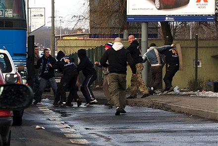 Polish football hooligans in violent clash