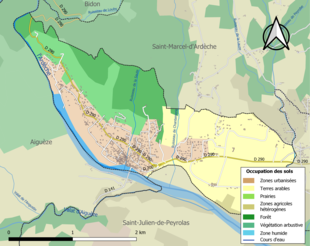 Barevná mapa znázorňující využití půdy.