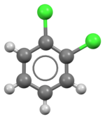 Ball-and-stick model of the 1,2-dichlorobenzene molecule