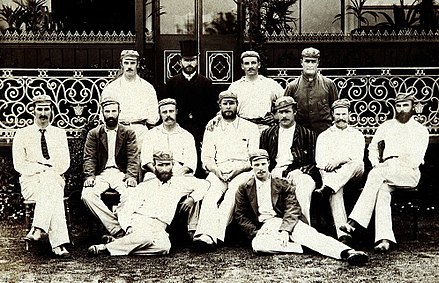 The 1884 Australian cricket team. Back row (l-r) Percy McDonnell, George Alexander (manager), George Giffen, Joey Palmer. Middle row (l-r) Fred Spofforth, Jack Blackham, Billy Murdoch, George Bonnor, Billy Midwinter, Alick Bannerman, Harry Boyle. Front row (l-r) William Cooper, Tup Scott. 1884 Australia national cricket team.jpg