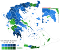 Results of the 2007 Greek legislative election, showing vote strength by district.