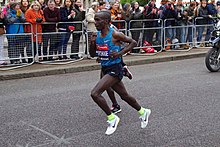 Kipchoge races in the 2015 London Marathon. 2015-04-26 RK London Marathon 0137 (19952962904).jpg